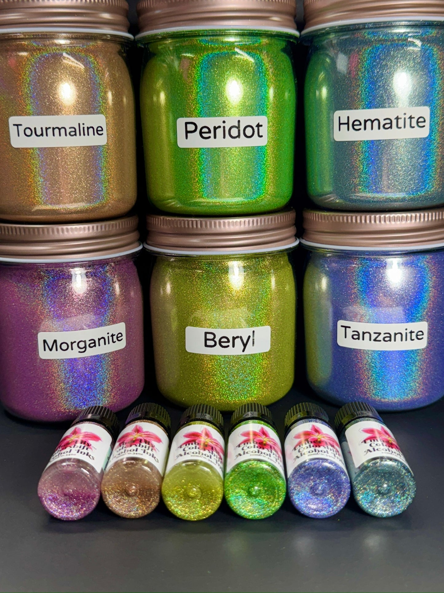 GEMS Inks is a series of Vivid Intense Laser Holographic Inks for Epoxy Resin Arts Crafts, alcohol ink art