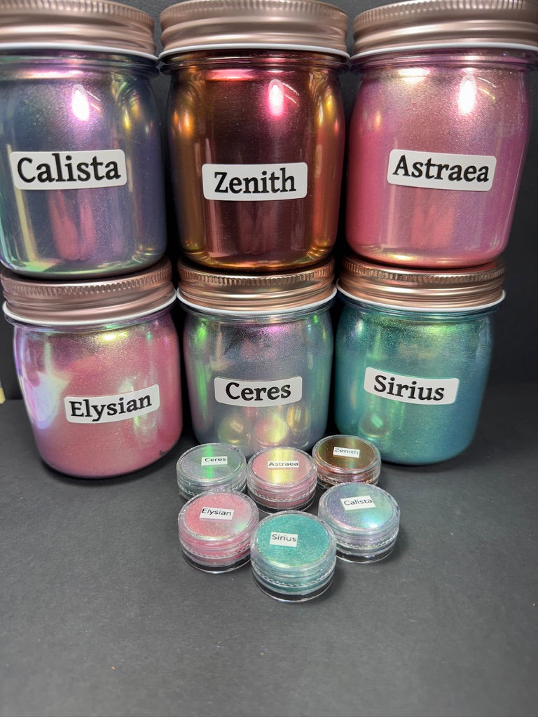 Ethereal Moonlight series Colorshift PIGMENT set of 6 Supershifter Chrome Colorshift Watercolors Prismatic Hypershift Chameleon PIGMENTS