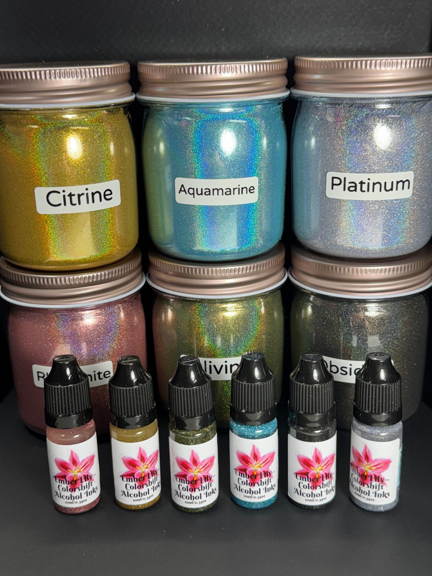 GEMS Inks is a series of Vivid Intense Laser Holographic Inks for Epoxy Resin Arts Crafts, alcohol ink art