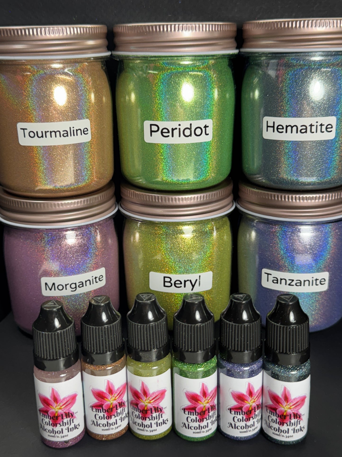 GEMS Inks is a series of Vivid Intense Laser Holographic Inks for Epoxy Resin Arts Crafts, alcohol ink art