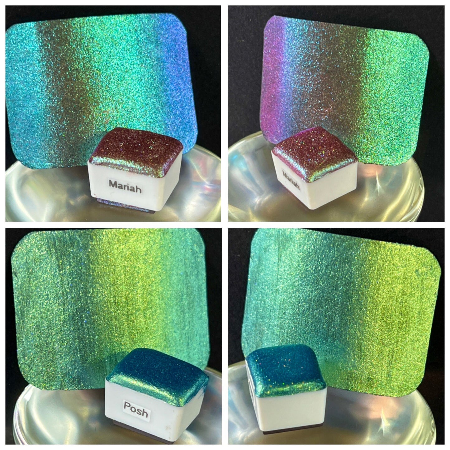 Divas series of 8 Colorshift and Holographic Mixed Shimmer sparkle glittery color shifting watercolor paints hypnotic