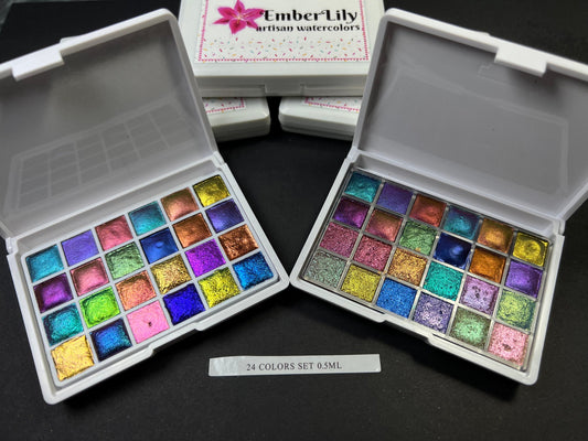 Handmade ColorShift Watercolor Paint sample sets colorshifting 2 sets of best sellers in a travel case 24 colors