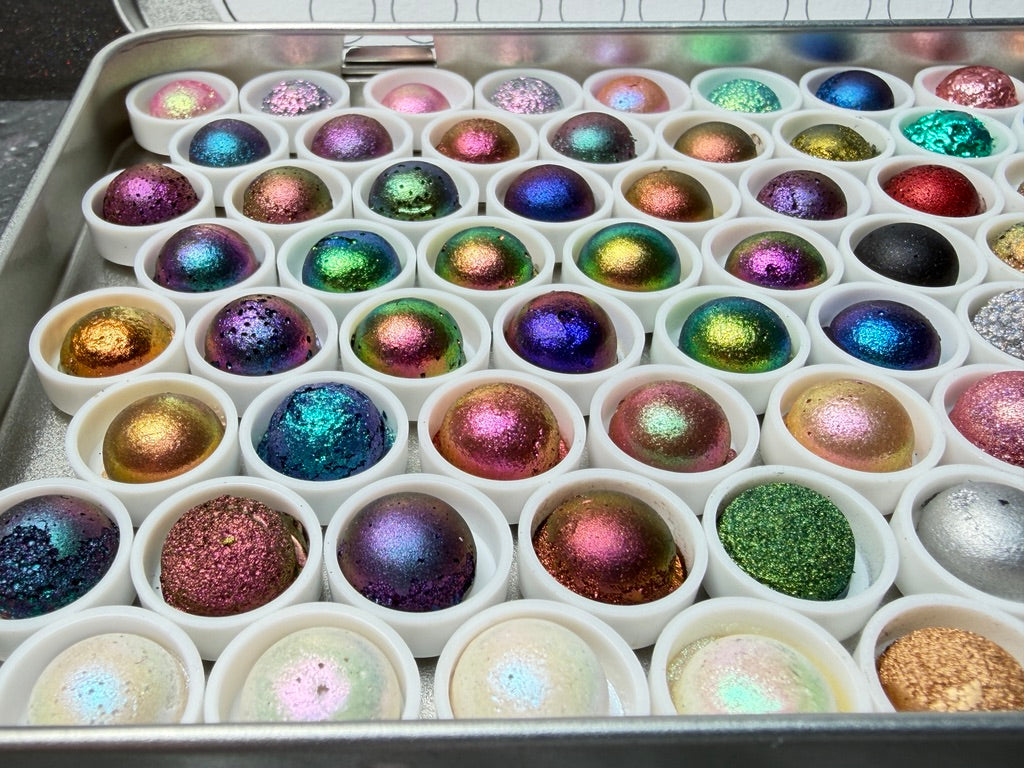 Collectors Edition of 84 Colorshift Watercolor Sample Set, Handmade Watercolor DOTs, Shimmer, Duochrome & Multichrome Paints