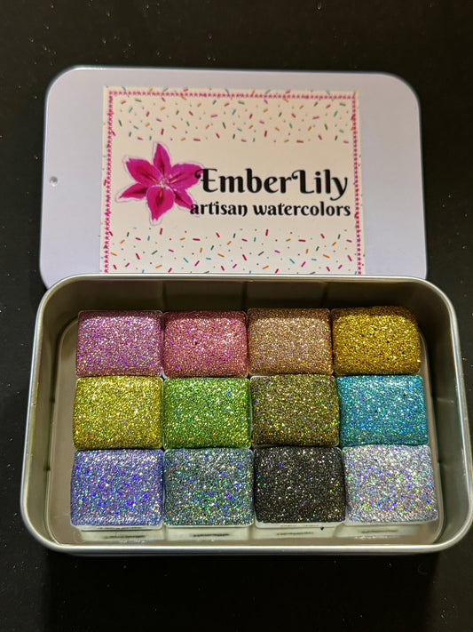 Gems series of holographic micro flake WATERCOLORS in Vivid Intense Colors that shift in intensity and colors with light!