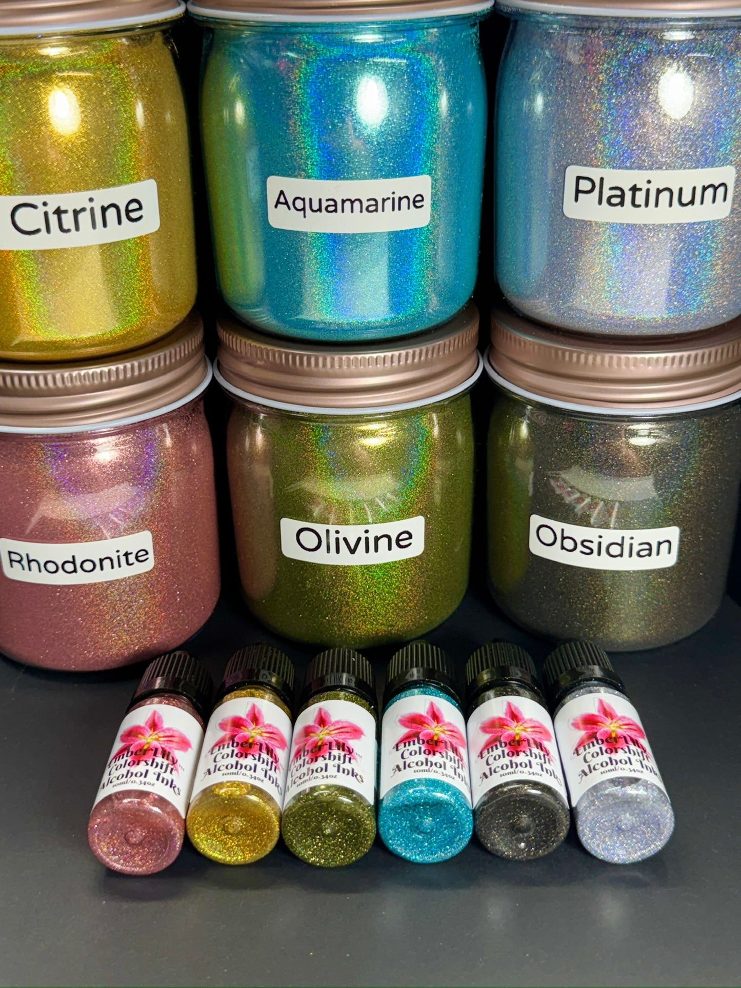 GEMS Inks is a series of Vivid Intense Laser Holographic Inks for Epoxy Resin Arts Crafts, alcohol ink art