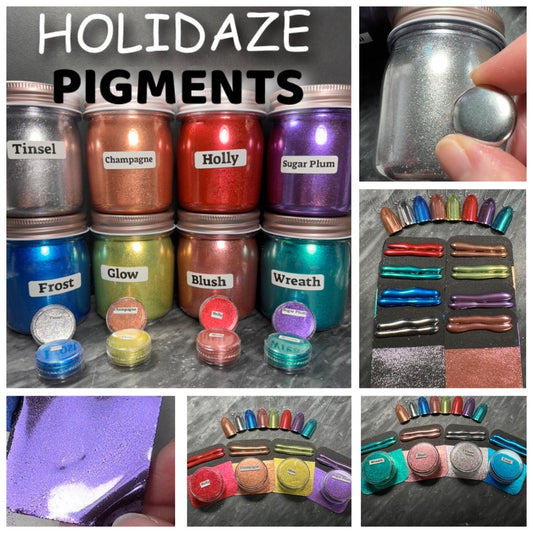 HOLIDAZE Series PIGMENTS of 8 highly pigmented Mirror Chrome Cosmetic Grade use in Epoxy Resin Soaps Watercolors Make Up Eyes Nails Acrylic