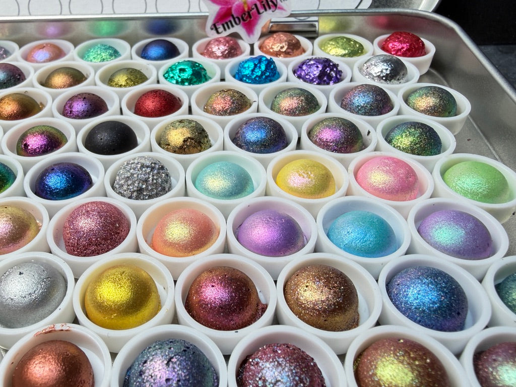 Collectors Edition of 84 Colorshift Watercolor Sample Set, Handmade Watercolor DOTs, Shimmer, Duochrome & Multichrome Paints