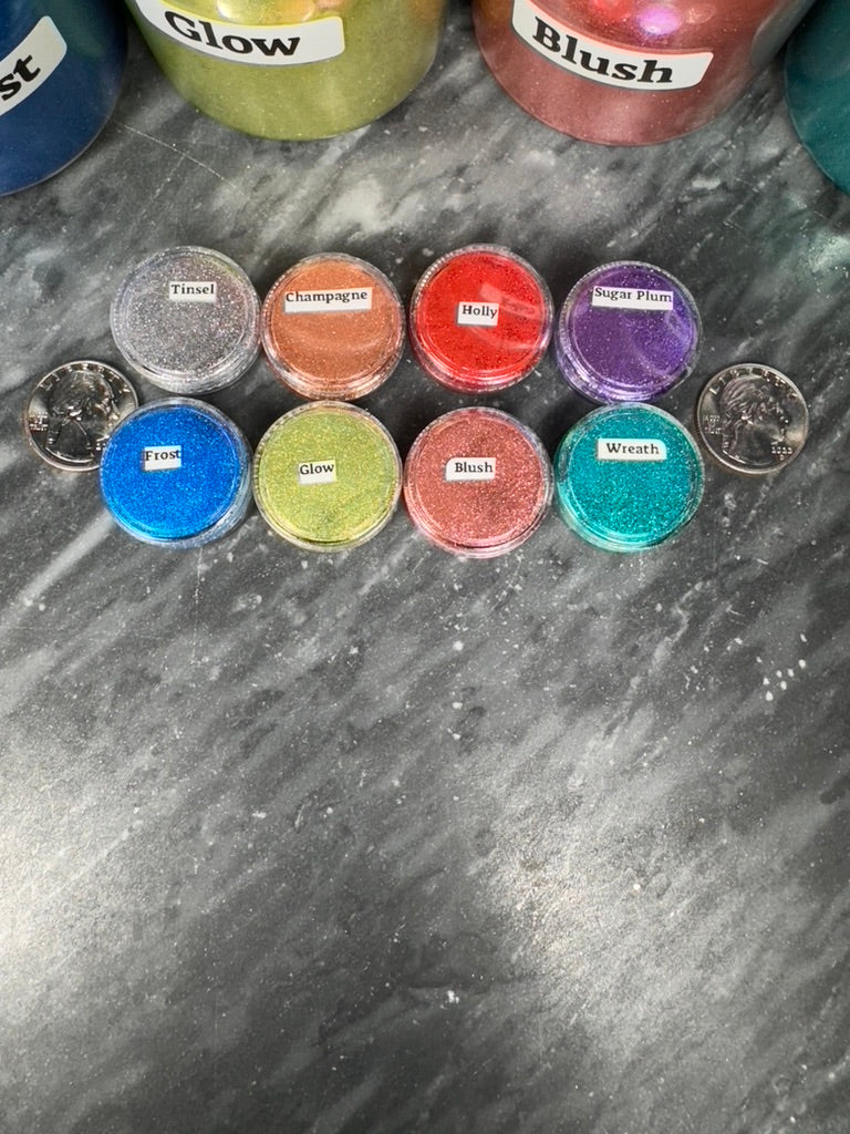 HOLIDAZE Series PIGMENTS of 8 highly pigmented Mirror Chrome Cosmetic Grade use in Epoxy Resin Soaps Watercolors Make Up Eyes Nails Acrylic