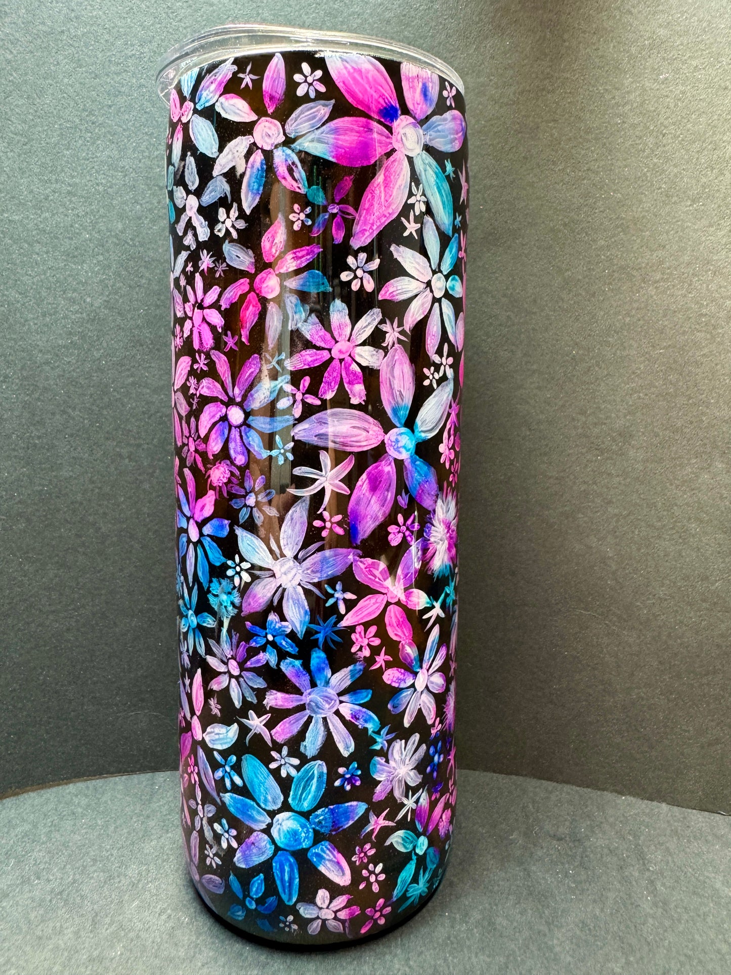 Hand Painted Tie-dyed Flowers 20oz tumbler