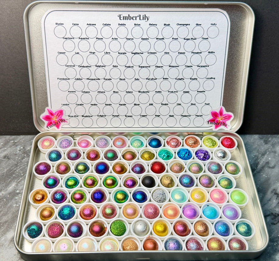 Collectors Edition of 84 Colorshift Watercolor Sample Set, Handmade Watercolor DOTs, Shimmer, Duochrome & Multichrome Paints