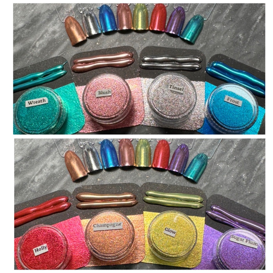 HOLIDAZE Series PIGMENTS of 8 highly pigmented Mirror Chrome Cosmetic Grade use in Epoxy Resin Soaps Watercolors Make Up Eyes Nails Acrylic