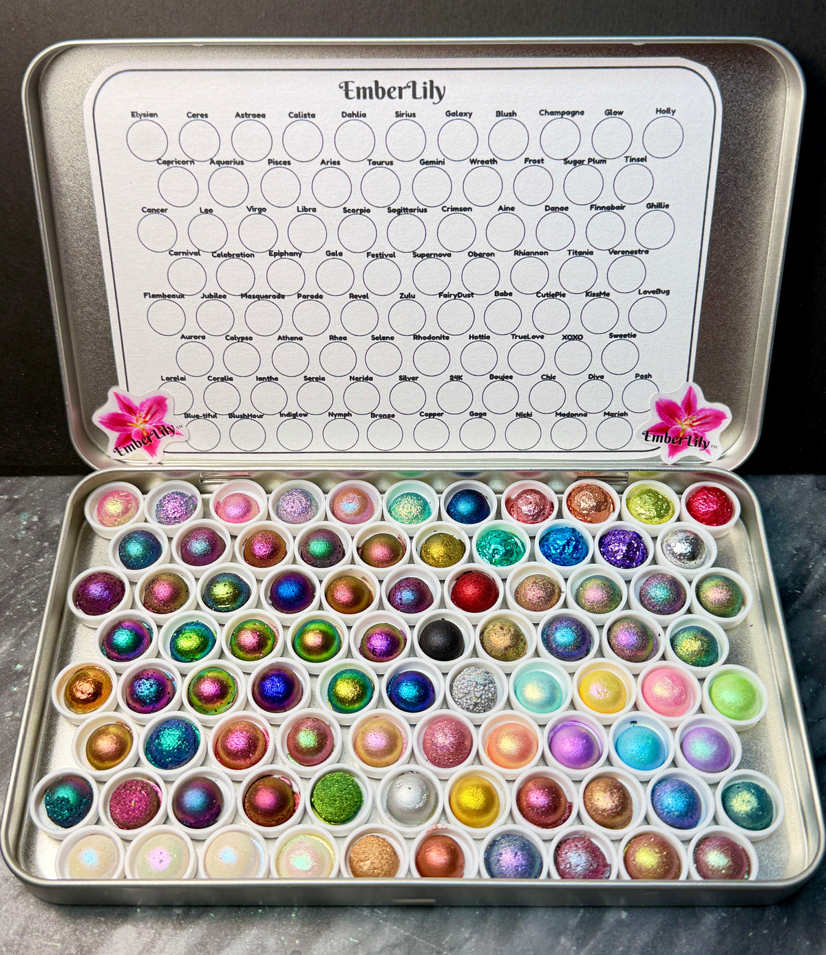 Collectors Edition of 84 Colorshift Watercolor Sample Set, Handmade Watercolor DOTs, Shimmer, Duochrome & Multichrome Paints