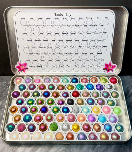 Collectors Edition of 84 Colorshift Watercolor Sample Set, Handmade Watercolor DOTs, Shimmer, Duochrome & Multichrome Paints