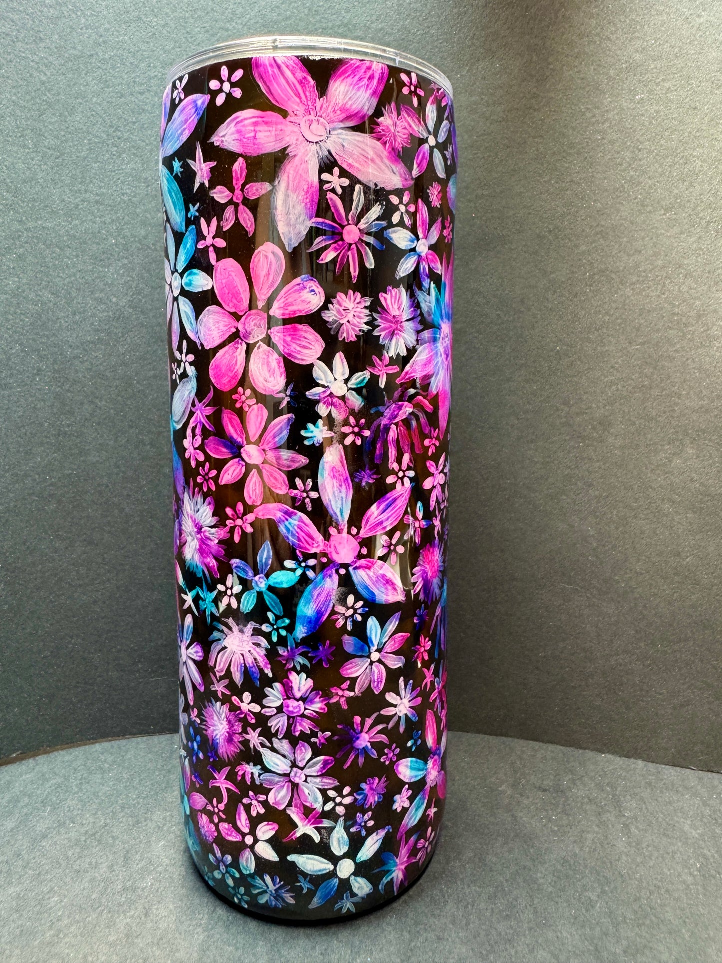 Hand Painted Tie-dyed Flowers 20oz tumbler