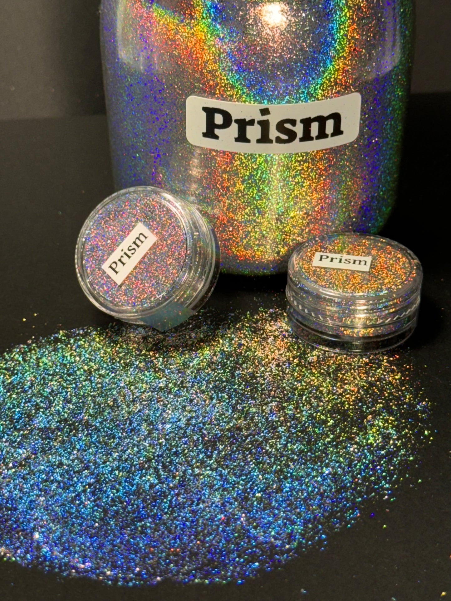 Prism PIGMENT is a Kaleidoscopic Explosion of Extreme Holographic ultramicro-flake powder with an Intense Metallic Shimmer and Sparkle