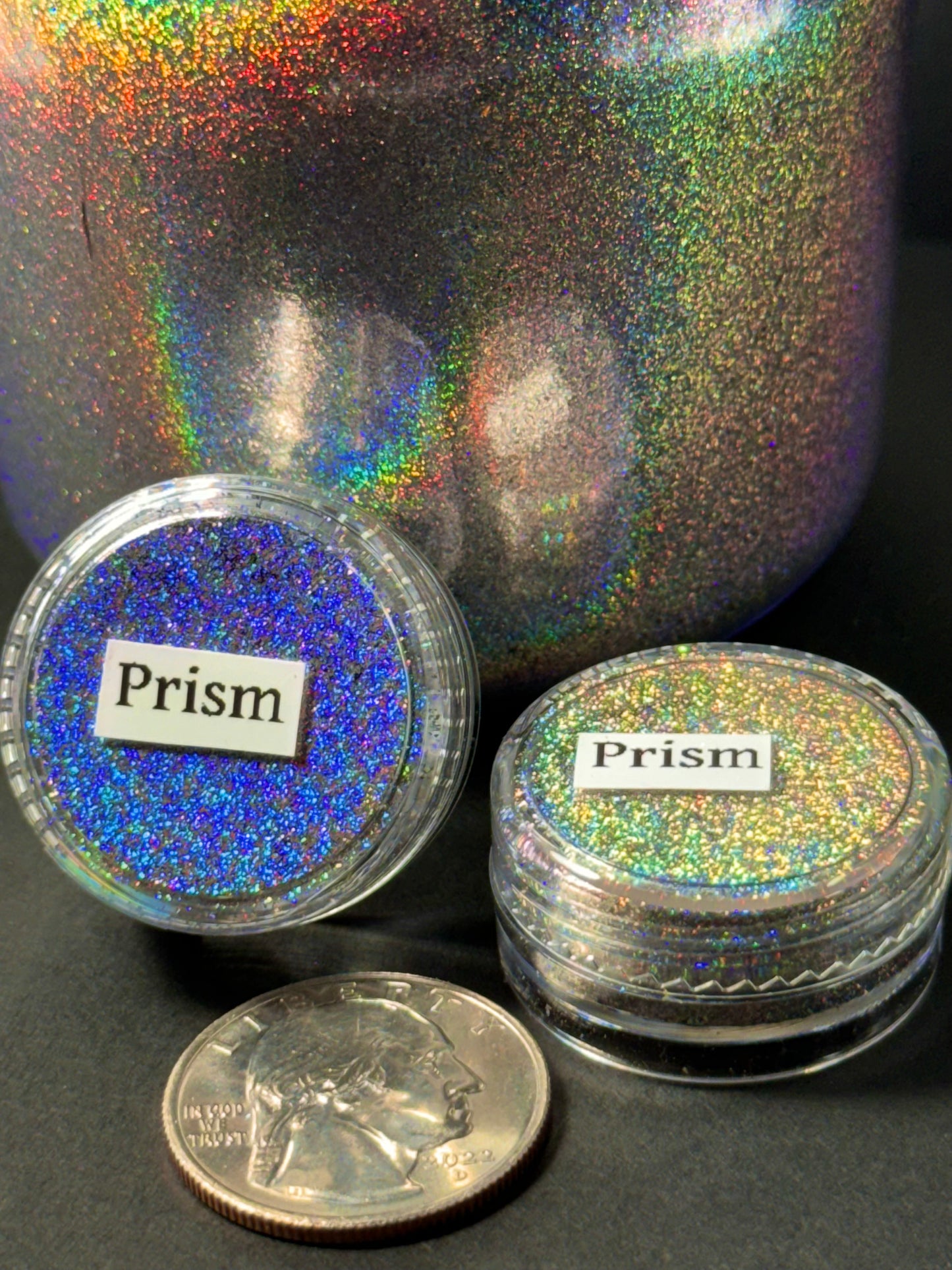 Prism PIGMENT is a Kaleidoscopic Explosion of Extreme Holographic ultramicro-flake powder with an Intense Metallic Shimmer and Sparkle