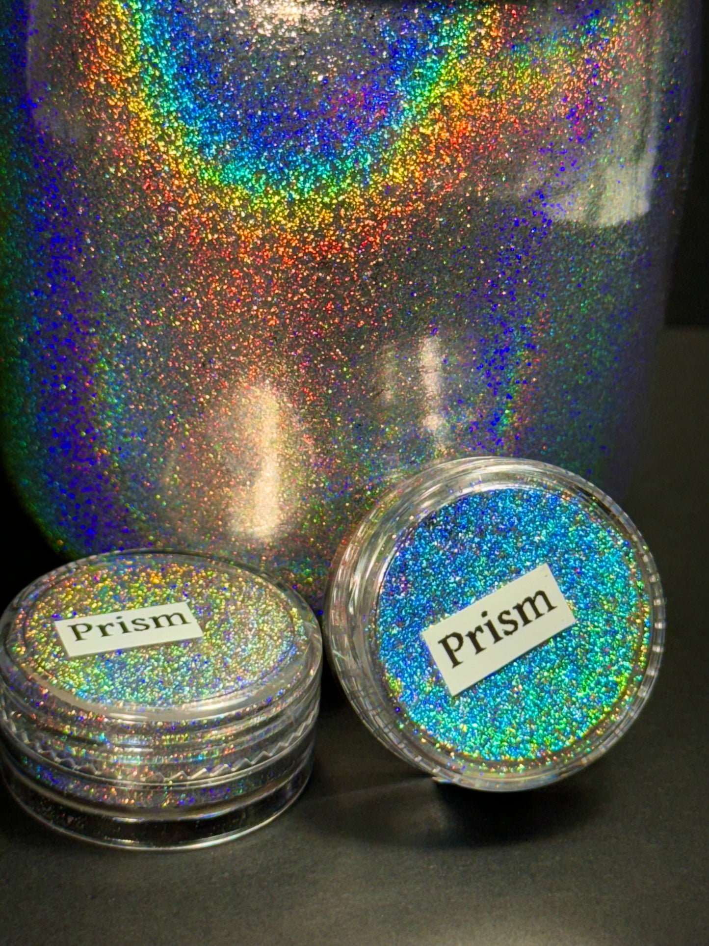 Prism PIGMENT is a Kaleidoscopic Explosion of Extreme Holographic ultramicro-flake powder with an Intense Metallic Shimmer and Sparkle