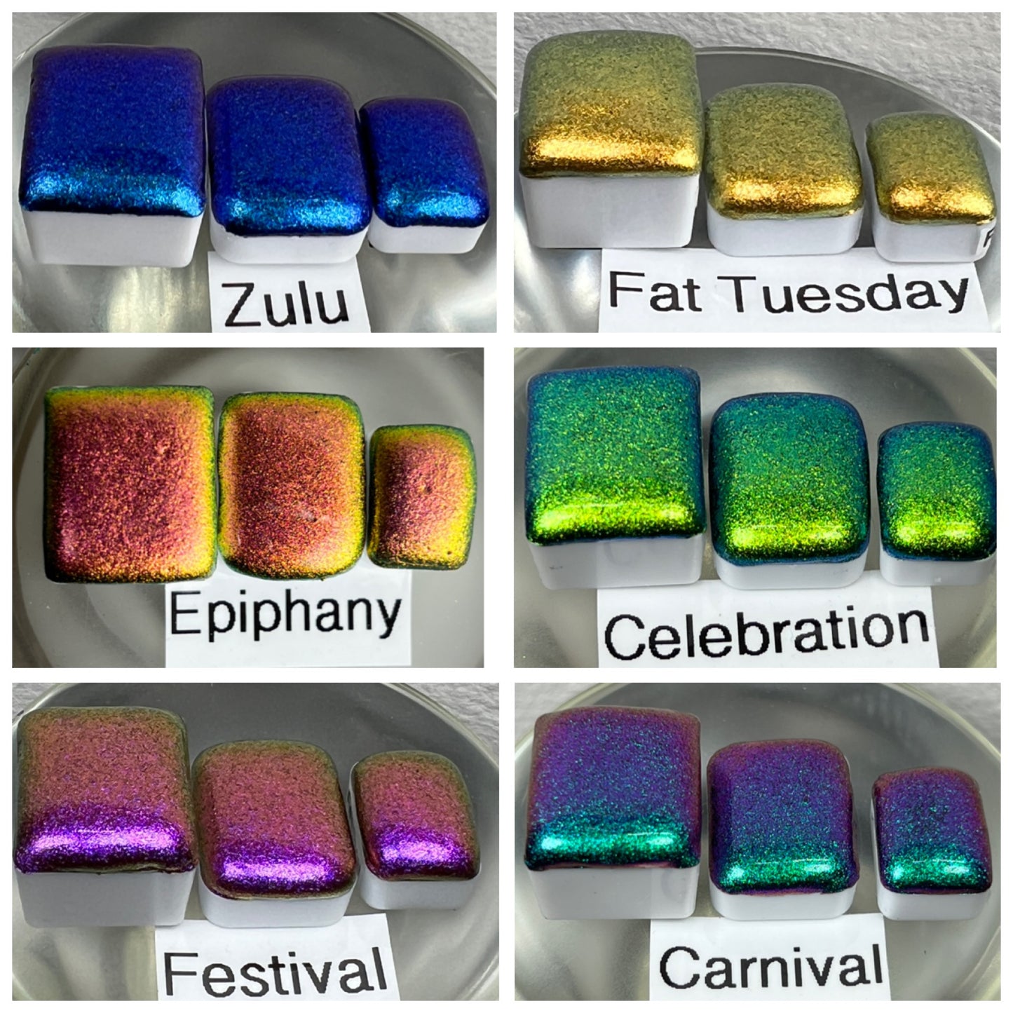 Mardi Gras! series of 12 Handmade Super Chrome Vivid Color Shift Artisan Watercolor Paint Set