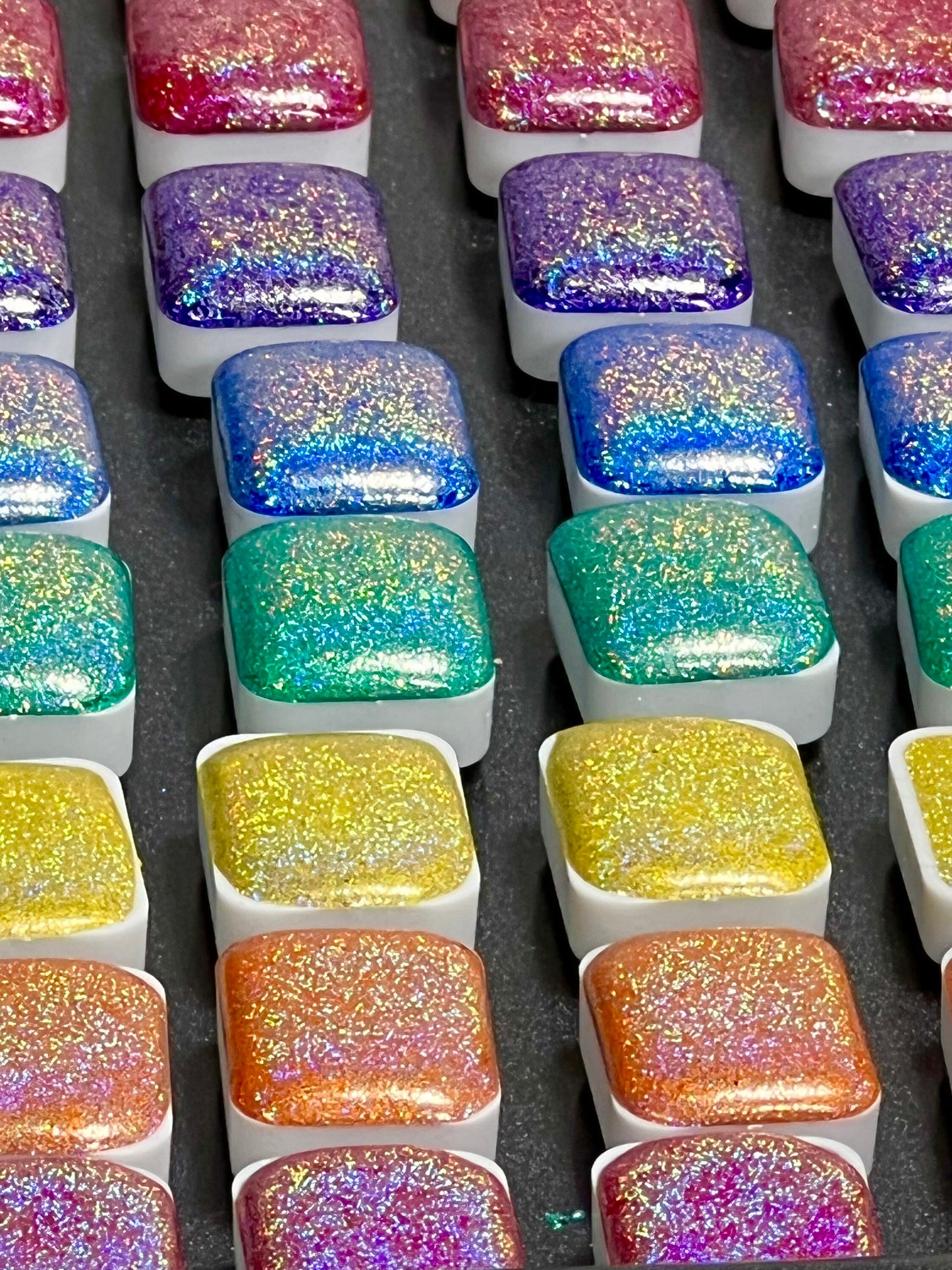 Holographic Double Rainbow Set of 12 Handmade Artisan Watercolor Paint Holo Shimmer Sparkly