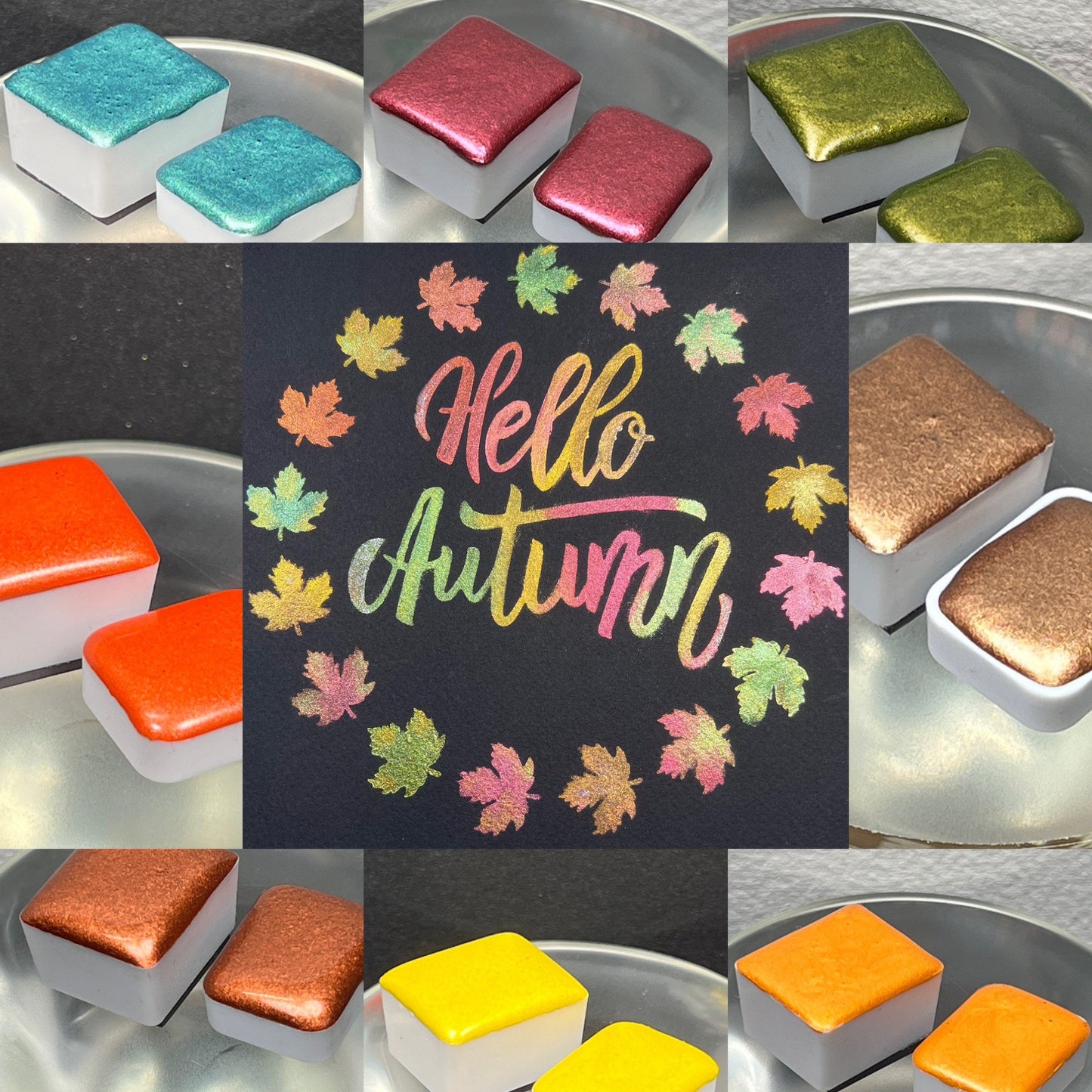 Autumn Watercolor Paint Set Hello Autumn Fall Colors set of 8 shimmer and sparkle