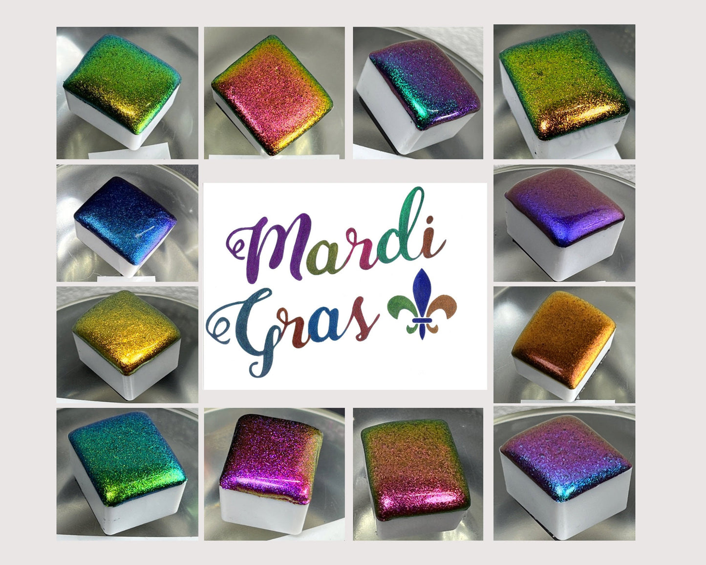 Mardi Gras! series of 12 Handmade Super Chrome Vivid Color Shift Artisan Watercolor Paint Set