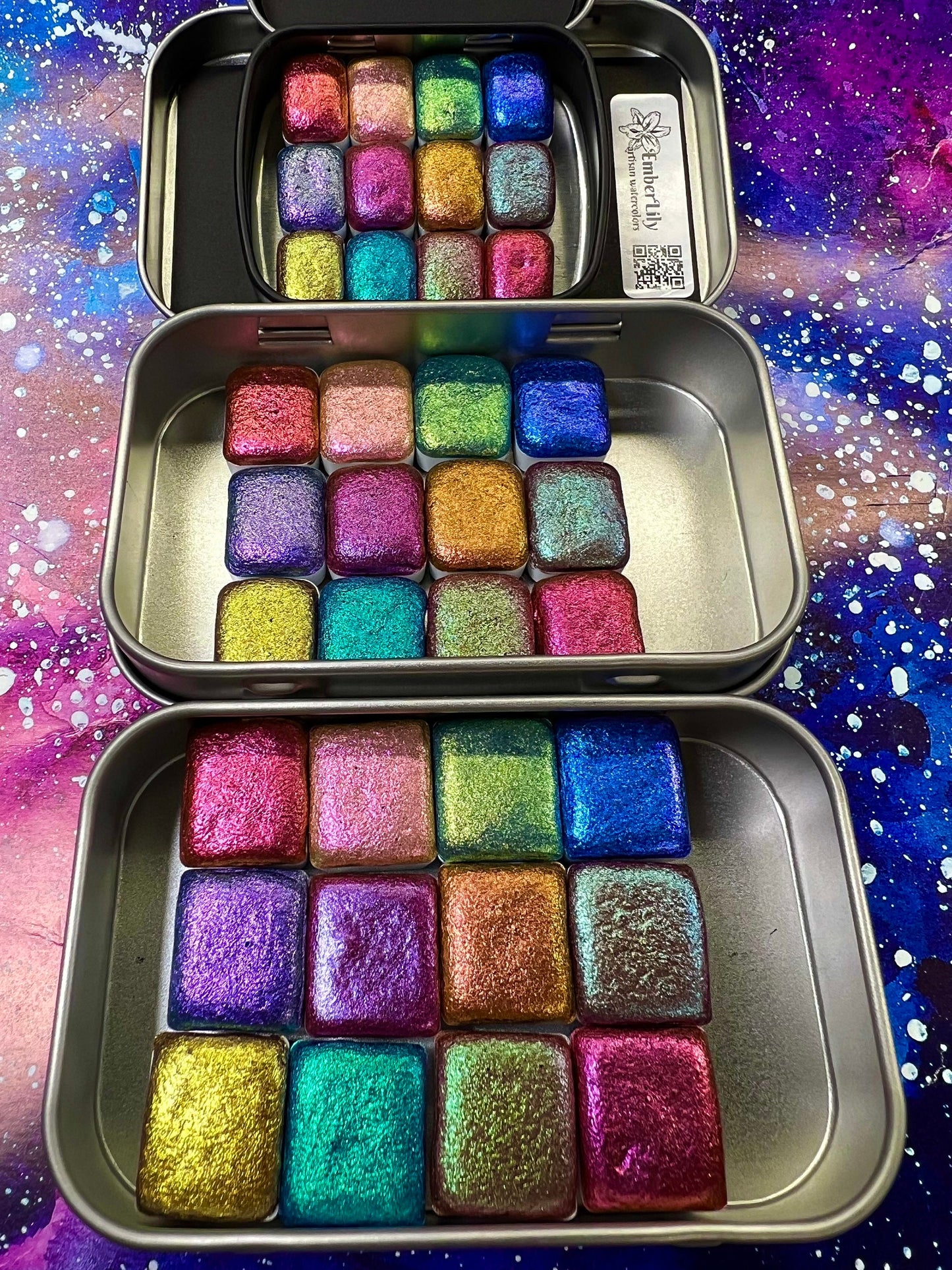 GODDESS Colorshift Shimmer Handmade Watercolors set of 12 sparkle glittery color shifting hypnotic watercolor paints