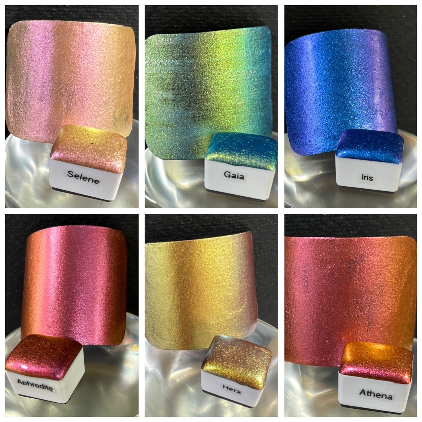 GODDESS Colorshift Shimmer Handmade Watercolors set of 12 sparkle glittery color shifting hypnotic watercolor paints