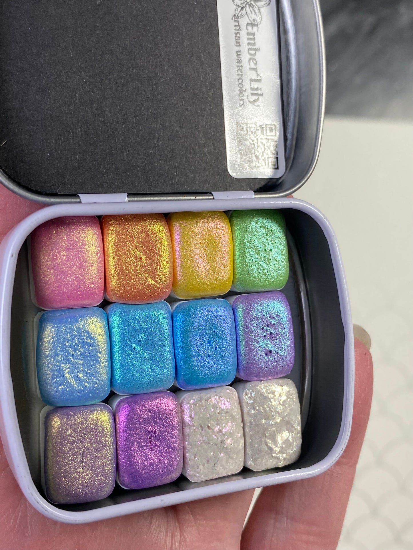 Candy Hearts PASTEL Colorshift Handmade Watercolor paints set of 12 metallic shimmer sparkle hypnotic glittery color shifting paints