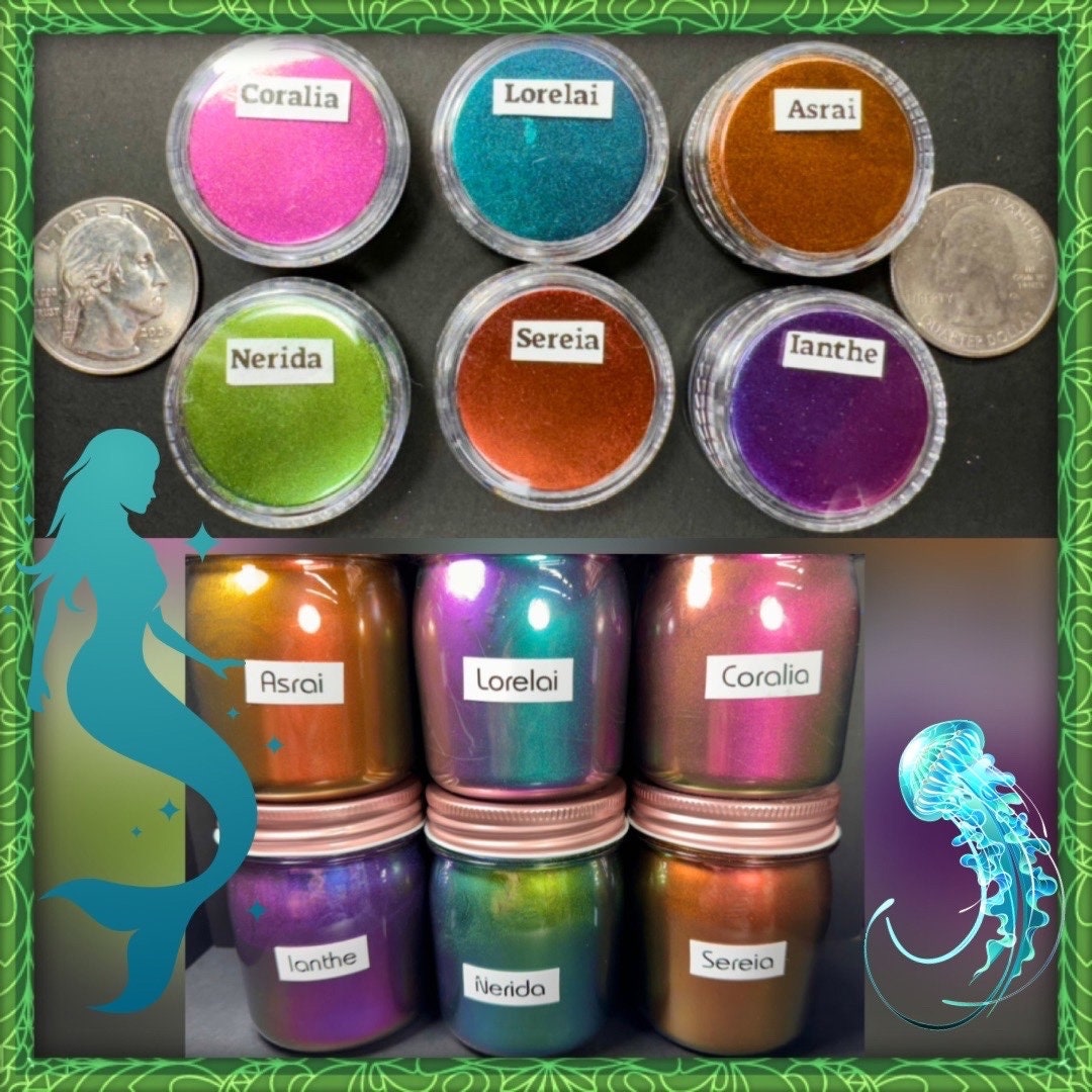 Mermaid Colorshift PIGMENT set of 6 Supershifter Chrome Colorshift Watercolors Prismatic Hypershift Chameleon PIGMENTS